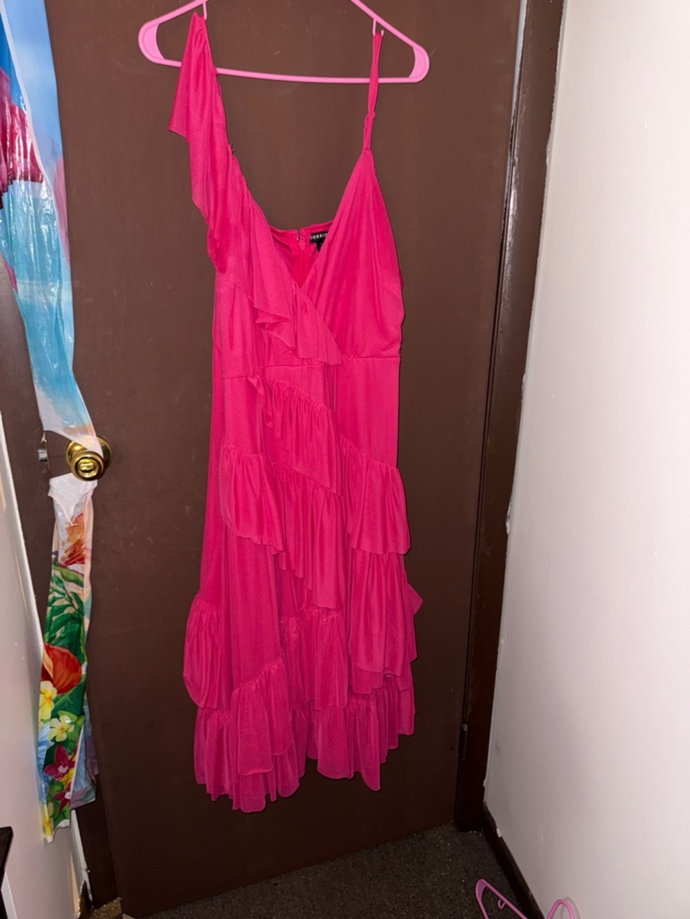 torrid Hot Pink One-Shoulder Ruffle Midi Dress